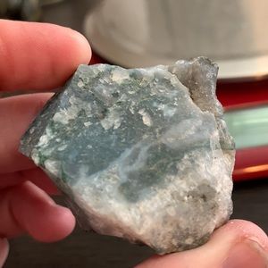 24. Raw Moss Agate w/ tiny side druzy Pocket 45 Grams